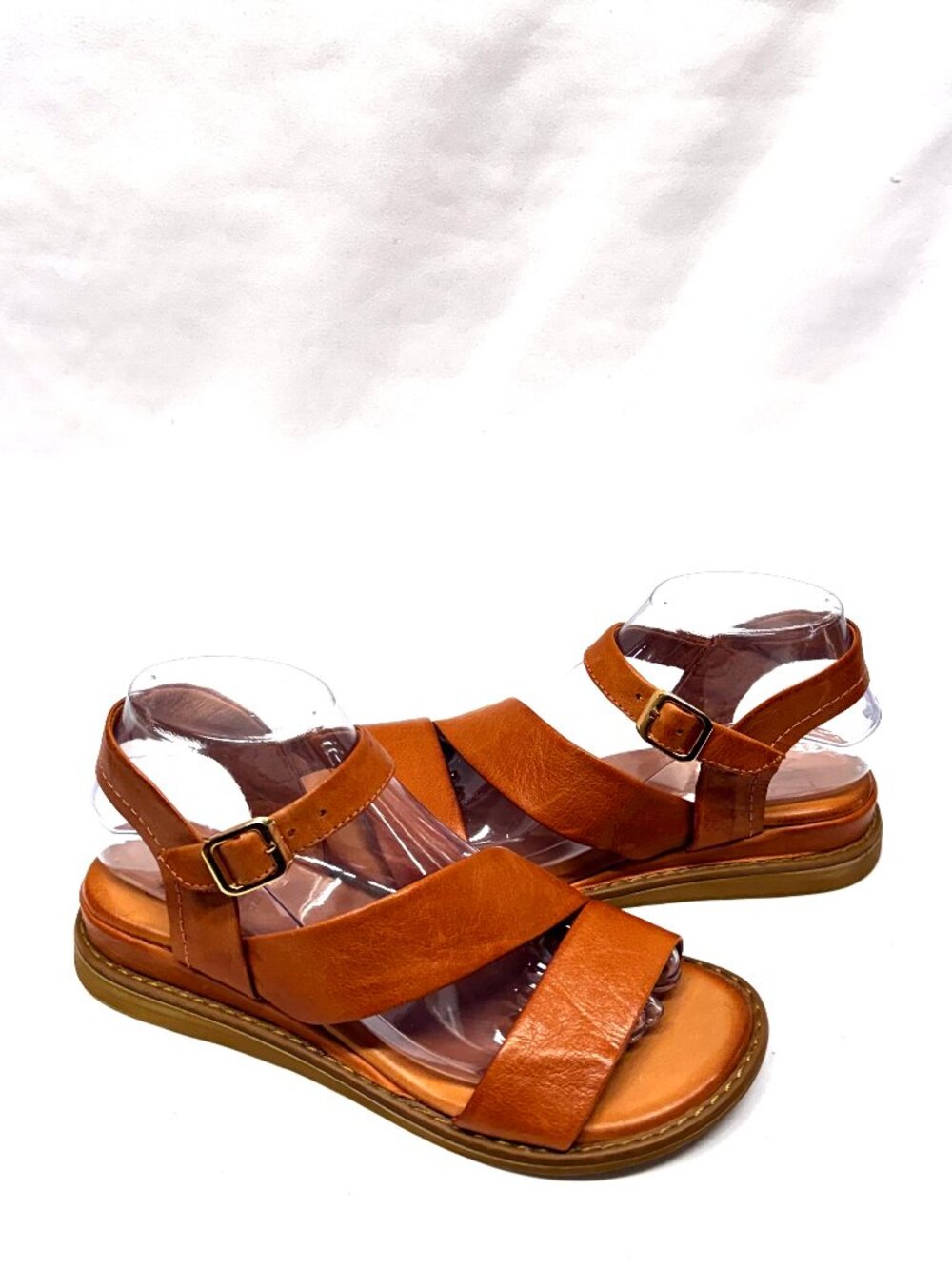 Miz Mooz Cognac Brown Leather Wedge Sandals